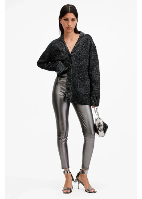 Allsaints leggins din piele cora culoarea argintiu uni w058tb