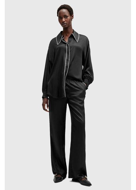 Allsaints pantaloni din amestec de m tase charli culoarea negru lat high waist w010tb