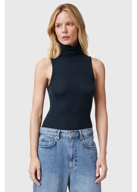 Allsaints top bec roll femei culoarea albastru marin cu guler w004jc
