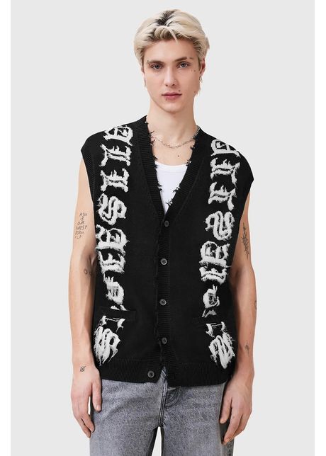 Allsaints vest din bumbac scripture culoarea negru m036kc