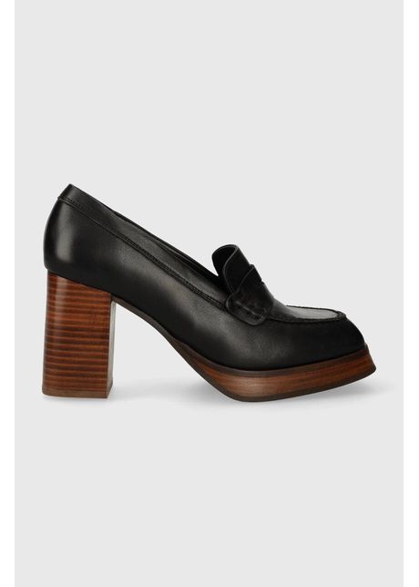 Alohas pantofi de piele busy culoarea negru cu toc drept s00186 25