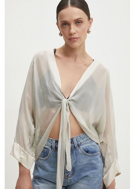 Answear lab bluza cu m tase culoarea bej neted