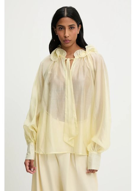 Answear lab bluza de matase culoarea galben neted