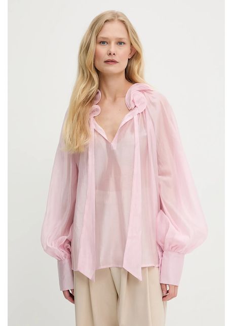 Answear lab bluza de matase culoarea roz neted