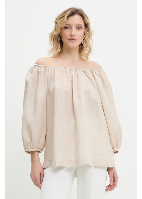 Answear Lab bluza din amestec de in culoarea bej, neted