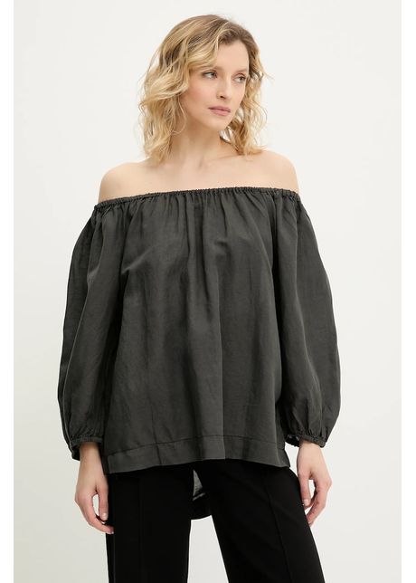 Answear Lab bluza din amestec de in culoarea gri, neted