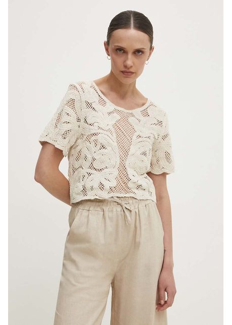 Answear lab bluza din bumbac femei culoarea bej neted