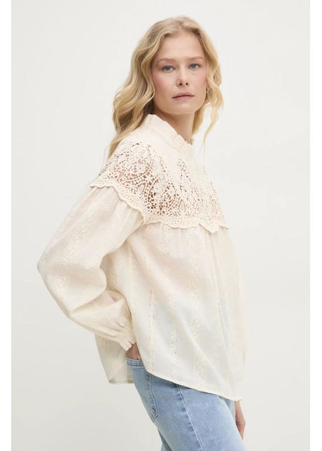 Answear lab bluza din bumbac femei culoarea bej neted