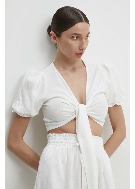 Answear Lab bluza din in culoarea alb, melanj