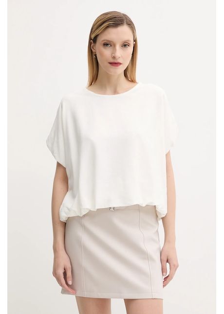 Answear lab bluza din in culoarea alb neted