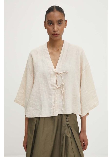 Answear lab bluza din in culoarea bej neted