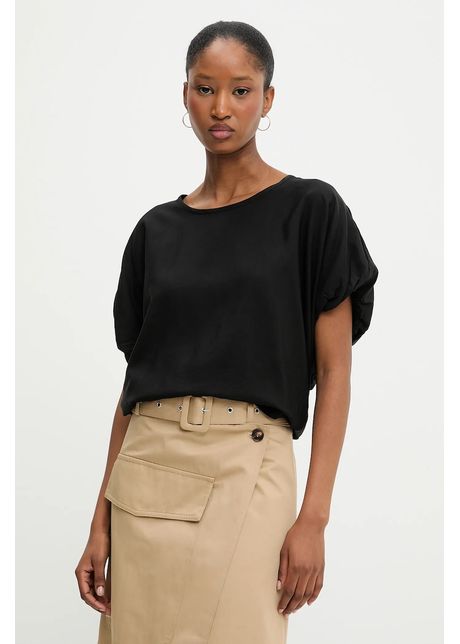 Answear lab bluza din in culoarea negru neted