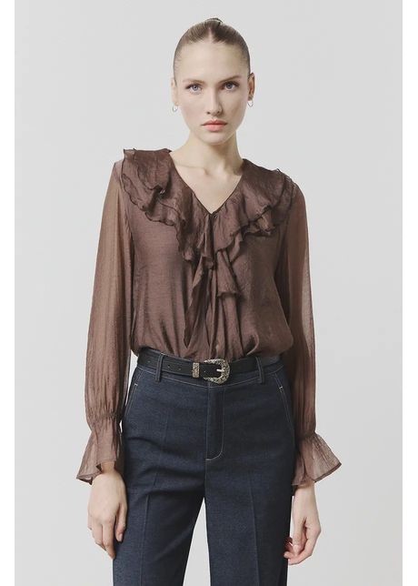 Answear lab bluza femei culoarea maro neted