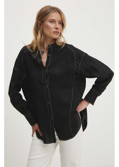 Answear lab camasa de in culoarea negru cu guler stand up relaxed