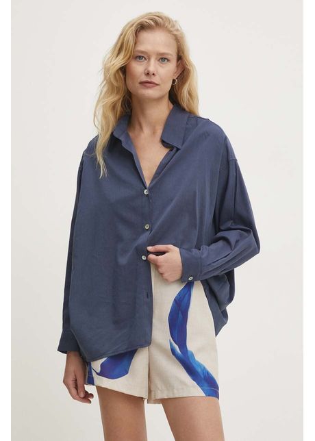 Answear lab camasa femei culoarea albastru marin cu guler clasic relaxed
