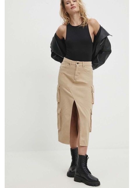 Answear lab fust din denim culoarea bej midi dreapt
