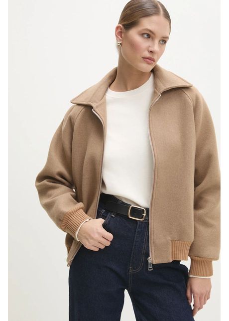 Answear lab geaca de lana culoarea maro de tranzitie