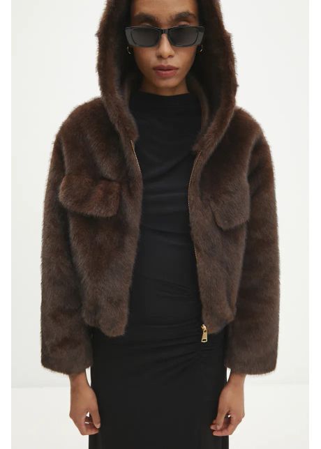 Answear lab geaca femei culoarea maro de tranzitie oversize