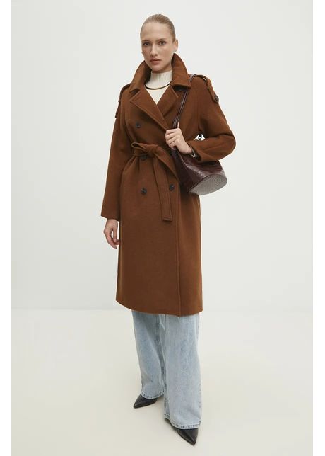Answear lab palton de lana culoarea maro de tranzitie oversize