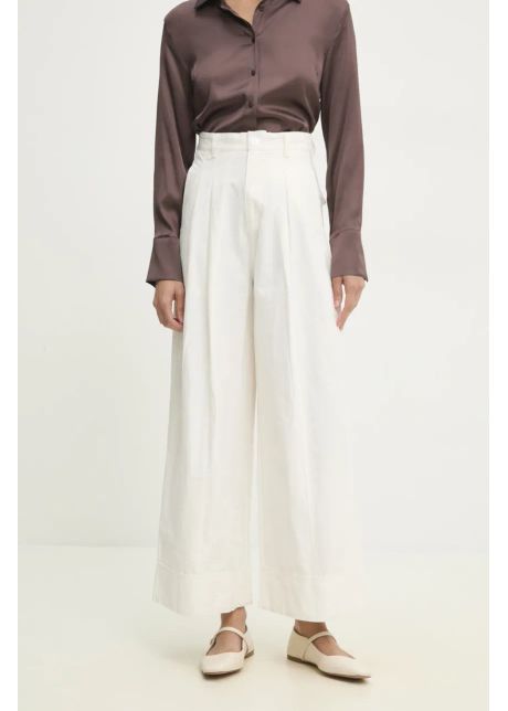 Answear lab pantaloni de bumbac femei culoarea alb lat high waist