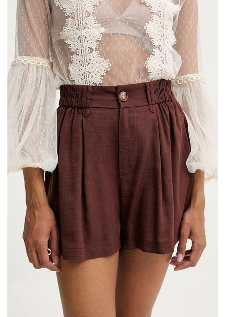 Answear.LAB pantaloni scurți cu in culoarea maro, neted, high waist