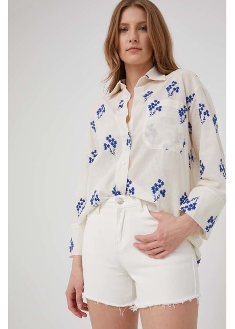 Answear lab pantaloni scurti femei culoarea alb neted high waist