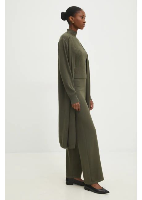 Answear lab pantaloni top i cardigan culoarea verde