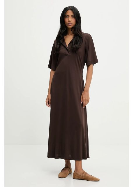 Answear Lab rochie culoarea maro, maxi, evazată