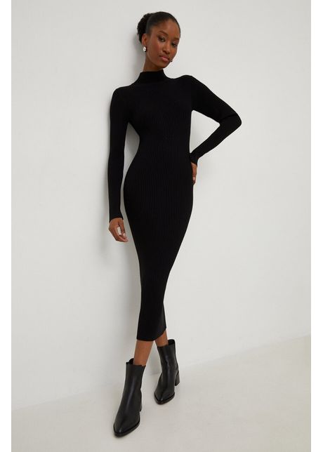 Answear lab rochie culoarea negru midi mulat