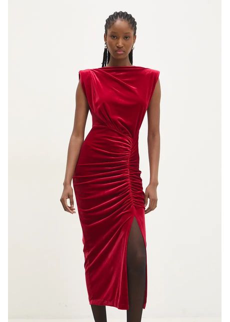 Answear lab rochie culoarea rosu midi mulata
