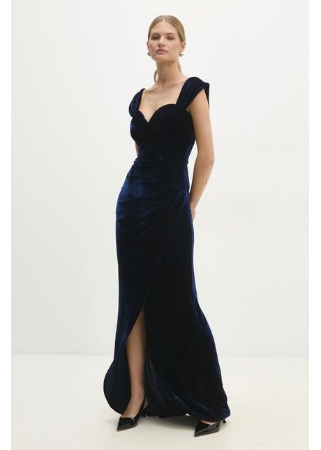 Answear lab rochie de catifea culoarea albastru marin maxi mulata