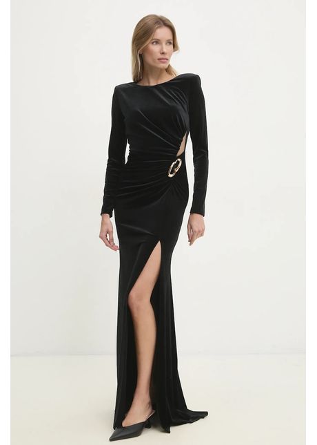 Answear lab rochie de catifea culoarea negru maxi dreapt
