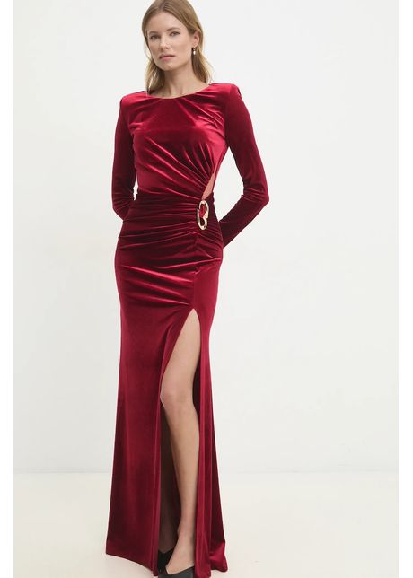 Answear lab rochie de catifea culoarea rosu maxi dreapt