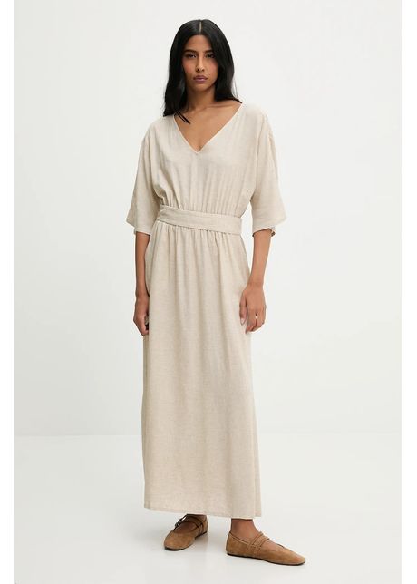 Answear lab rochie din amestec de in culoarea bej maxi evazat