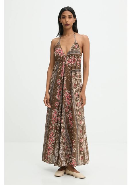 Answear.LAB rochie din bumbac culoarea maro, maxi, evazati