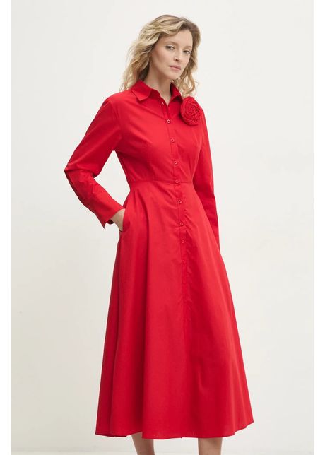 Answear lab rochie din bumbac culoarea rosu midi evazat