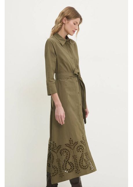Answear lab rochie din bumbac culoarea verde midi evazati