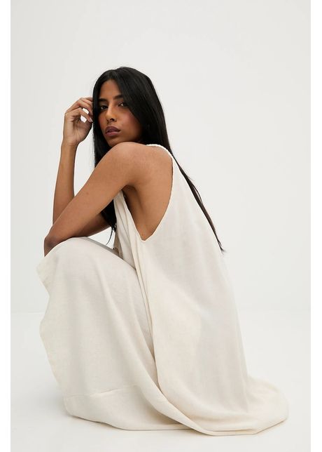 Answear lab rochie din in culoarea bej maxi evazat