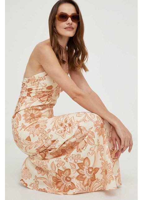 Answear lab rochie din in culoarea bej maxi evazat