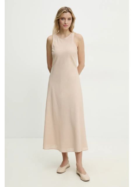 Answear lab rochie din in culoarea bej midi evazati