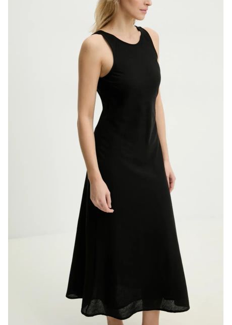 Answear lab rochie din in culoarea negru midi evazati