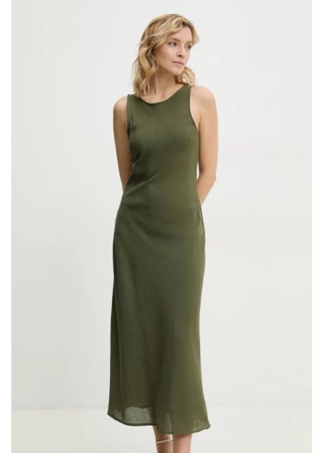 Answear lab rochie din in culoarea verde midi evazati