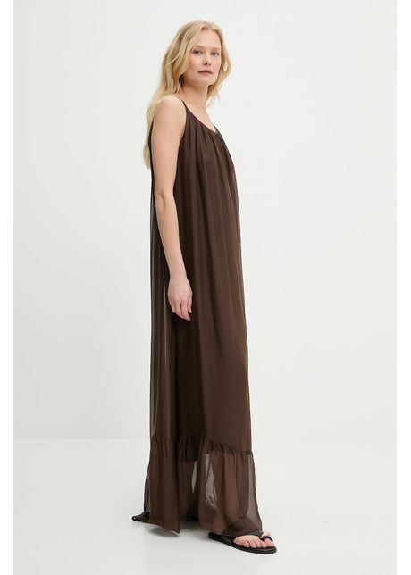 Answear lab rochie din matase culoarea bej maxi evazat