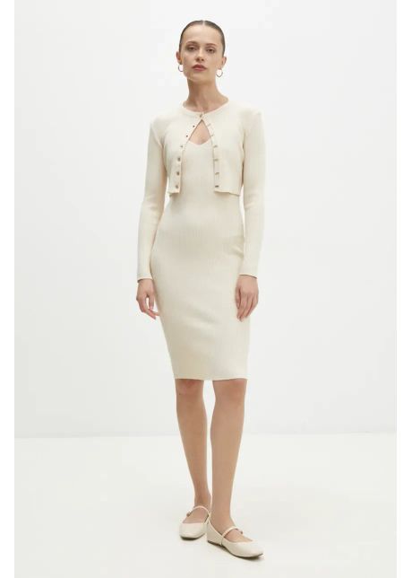 Answear lab rochie i cardigan culoarea bej mini mulata