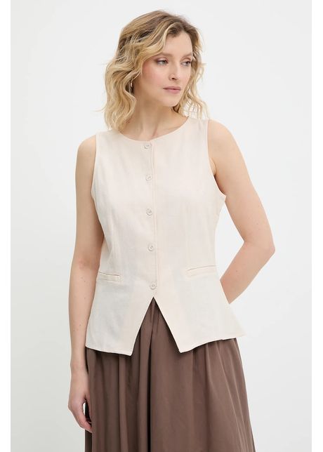 Answear lab vest din bumbac culoarea bej un singur rand de nasturi