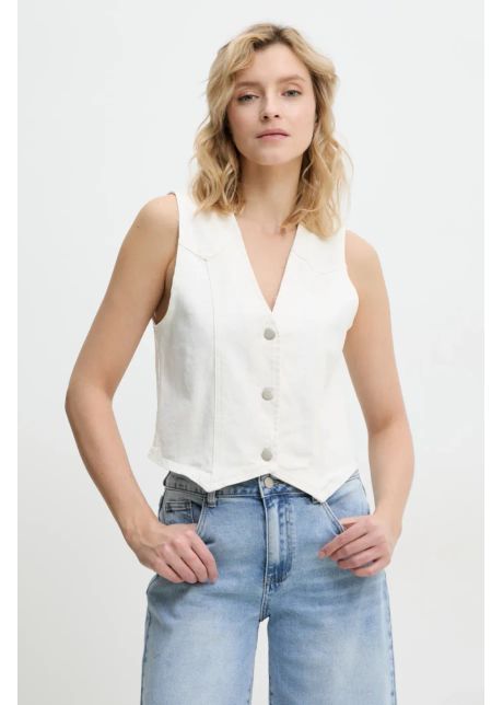 Answear lab vesta jeans culoarea bej un singur rand de nasturi