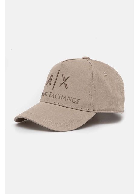 Armani exchange caciula din bumbac culoarea bej cu imprimeu