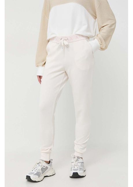 Armani exchange pantaloni de trening culoarea bej cu imprimeu