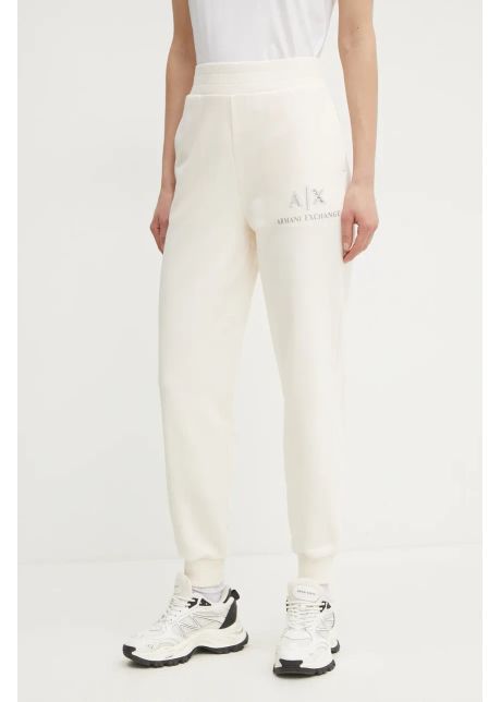 Armani exchange pantaloni de trening din bumbac femei culoarea bej cu imprimeu xw000162 af11851