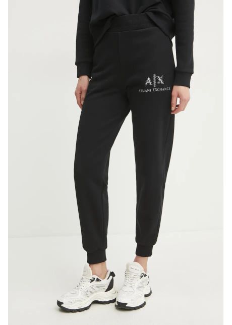 Armani exchange pantaloni de trening din bumbac femei culoarea negru cu imprimeu xw000162 af11851